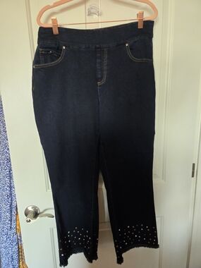 LISETTE Dark Blue Cropped Jeans with Studded Frayed Hem